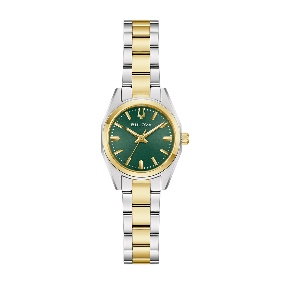 two-tone stainless steel ladies' bulova surveyor quartz watch with green dial