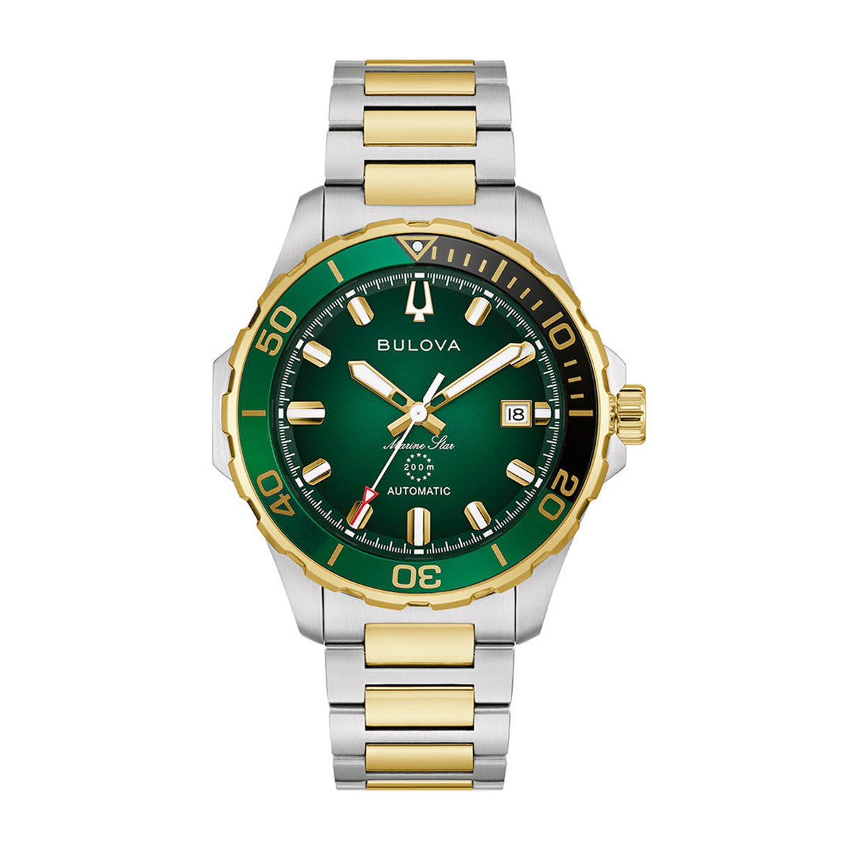 two-tone stainless steel men's bulova marine star automatic watch with green dial