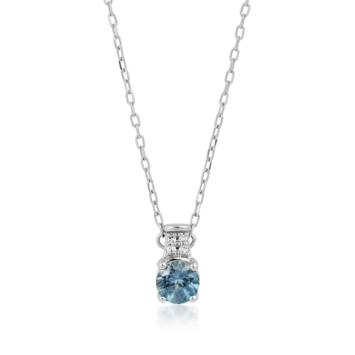10K white gold American Colors round Montana sapphire diamond accent pendant