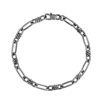grey sterling silver figaro bracelet 8.5-inch