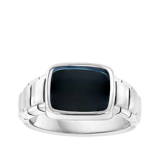 Effy Men's Rectangle Black Onyx Ribbed Ring in Sterling Silver