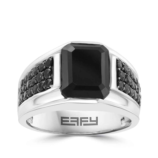 Effy Men's Emerald Cut Onyx & Spinel Ring in Sterling Silver