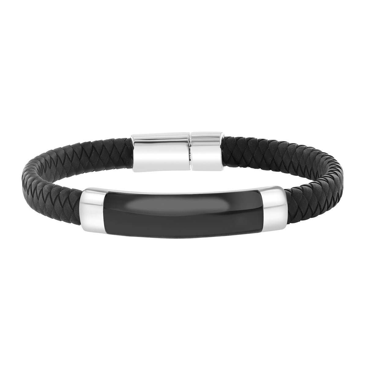 sterling silver black onyx leather men's EFFY bracelet