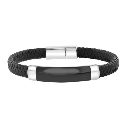 Effy Men's Black Onyx Leather Bracelet in Sterling Silver