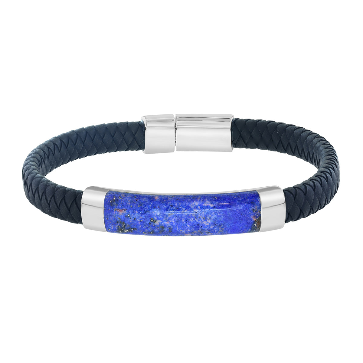 sterling silver lapis lazuli black leather men's EFFY bracelet