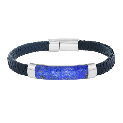 sterling silver lapis lazuli black leather men's EFFY bracelet