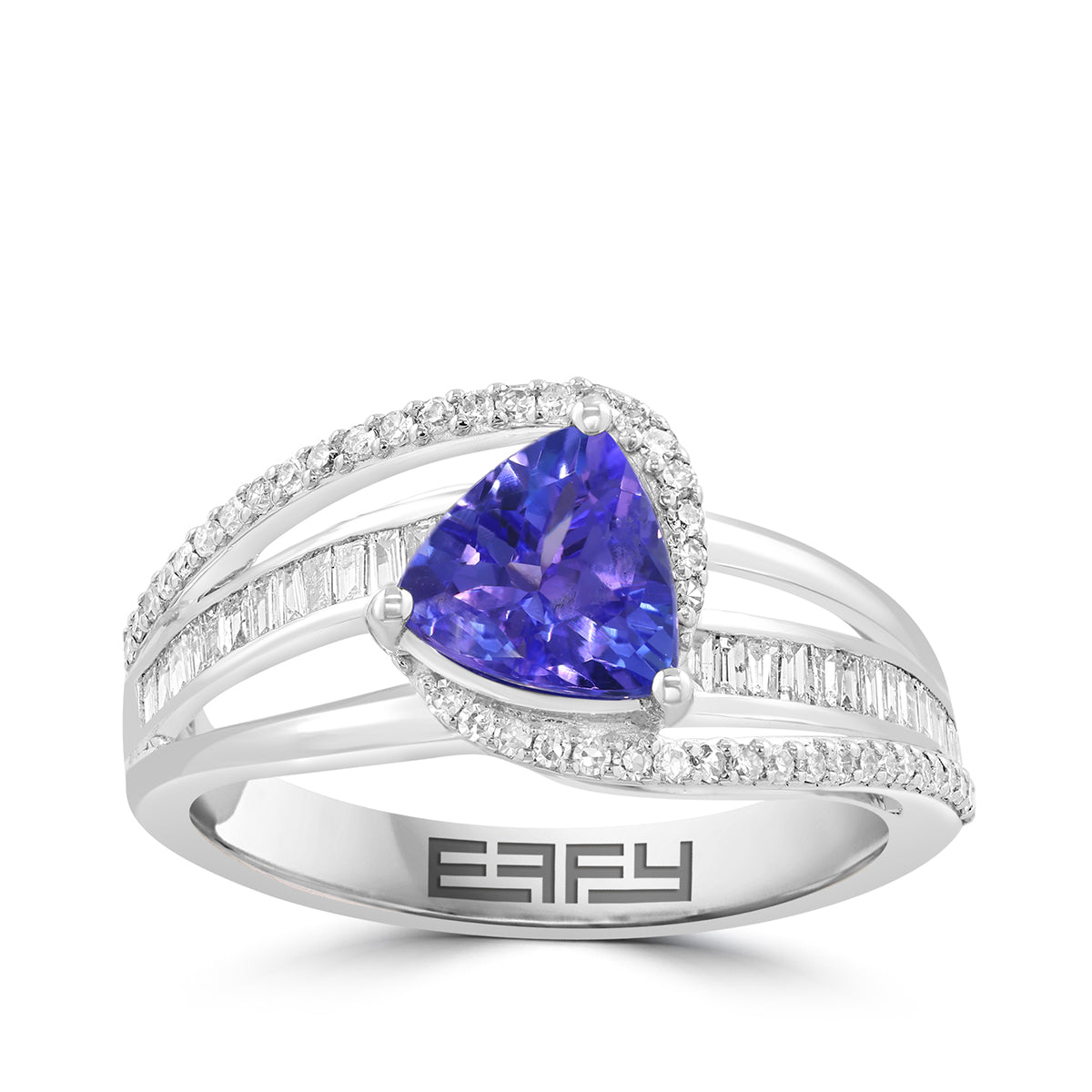 14K white gold trillion tanzanite 3/8 ct. baguette and round diamond Effy ring