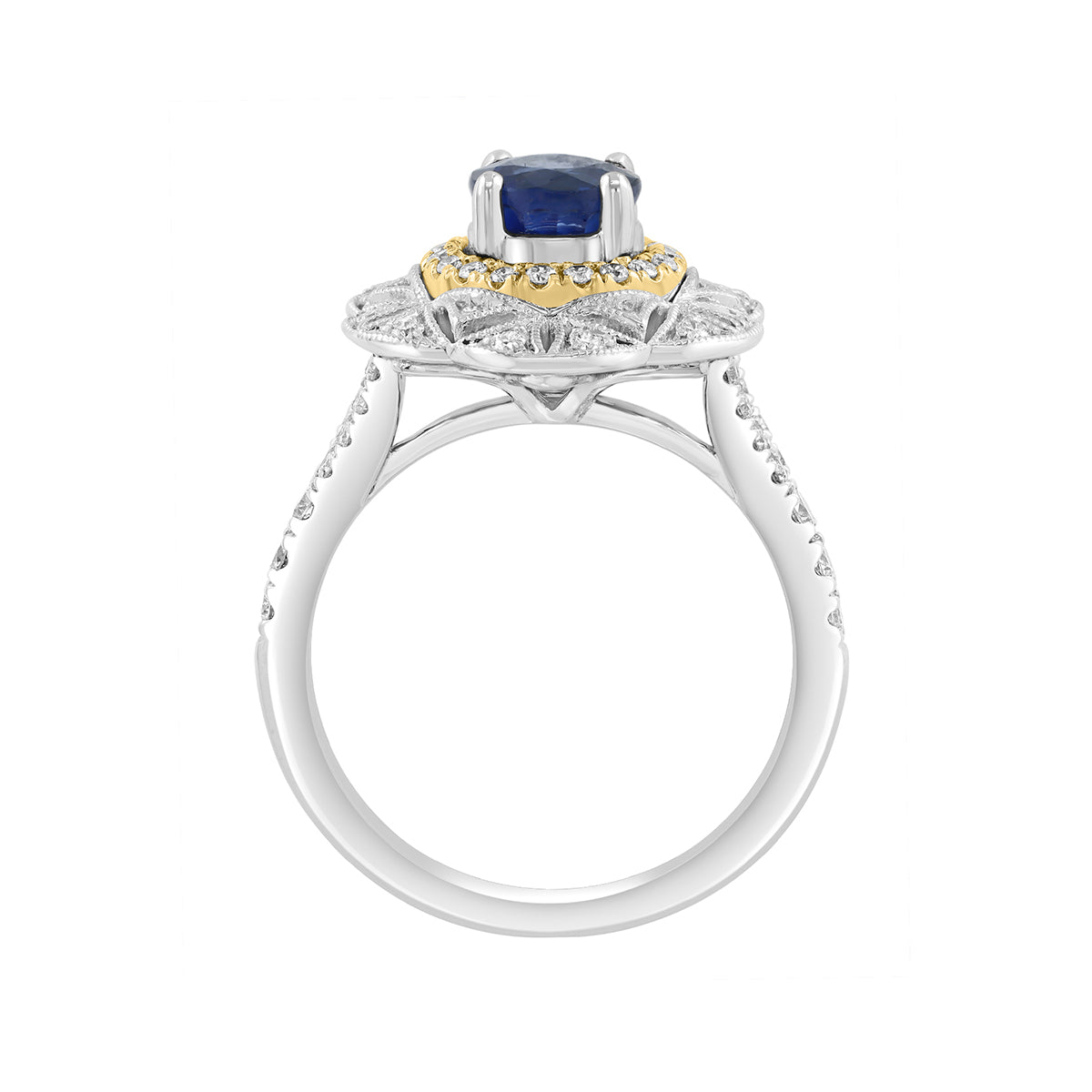 round sapphire 1 ct. diamond flower Effy ring in 14K white gold 