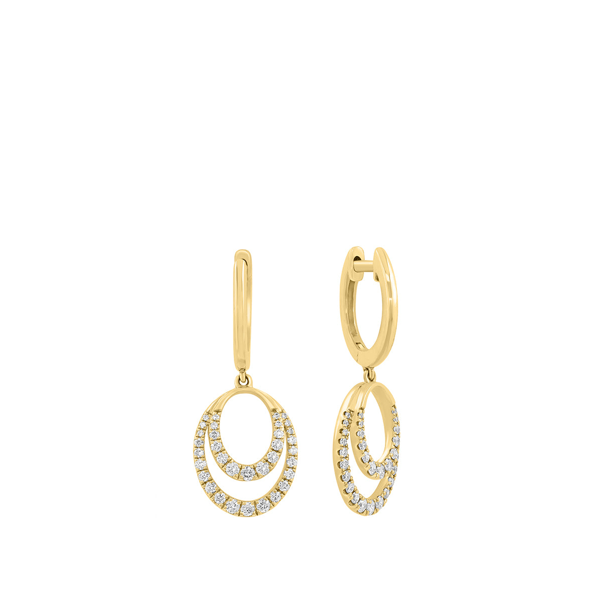 14K yellow gold double circle 3/8 ct. tw. diamond EFFY drop earrings