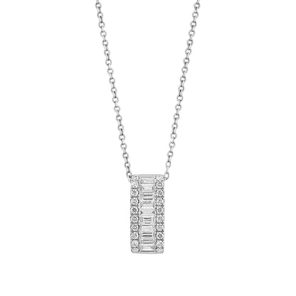 14k white gold effy baguette and round diamond bar pendant with 1/2 ct. tw. diamonds