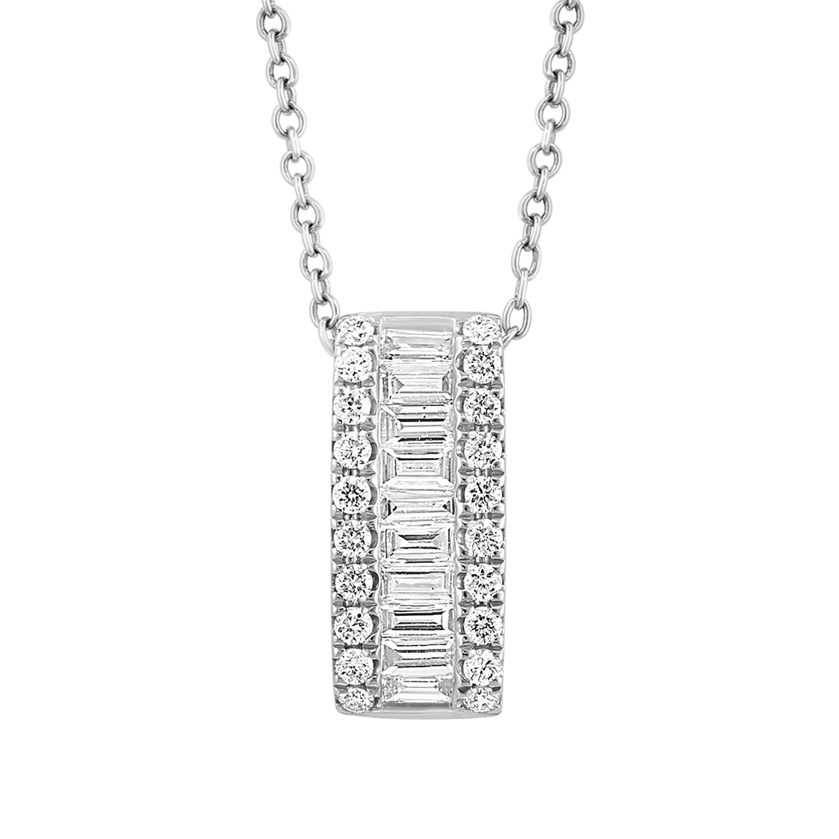 14k white gold effy baguette and round diamond bar pendant with 1/2 ct. tw. diamonds