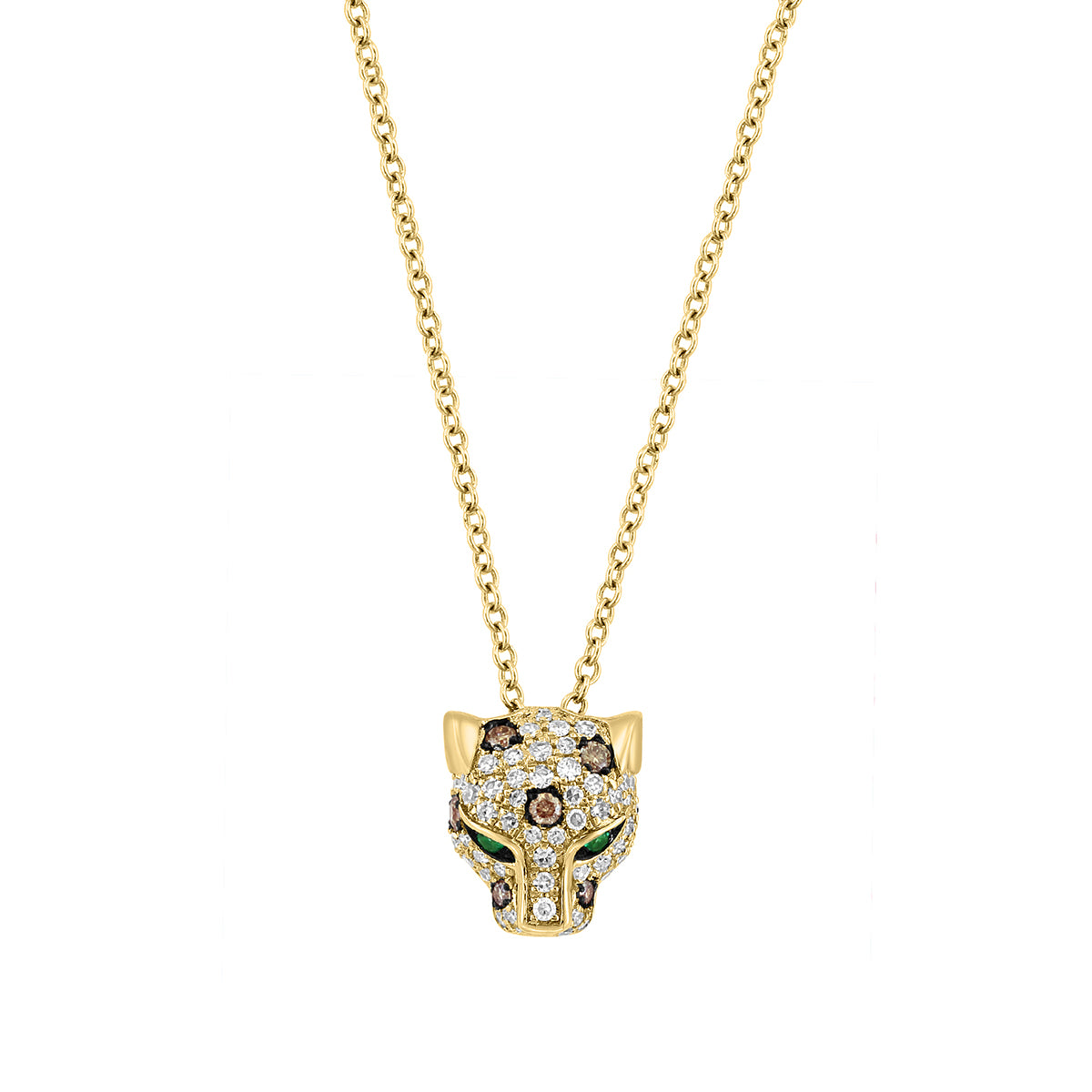 14k yellow gold effy panther pendant with white and mocha diamonds and emeralds, 1/3 ct. tw. diamonds