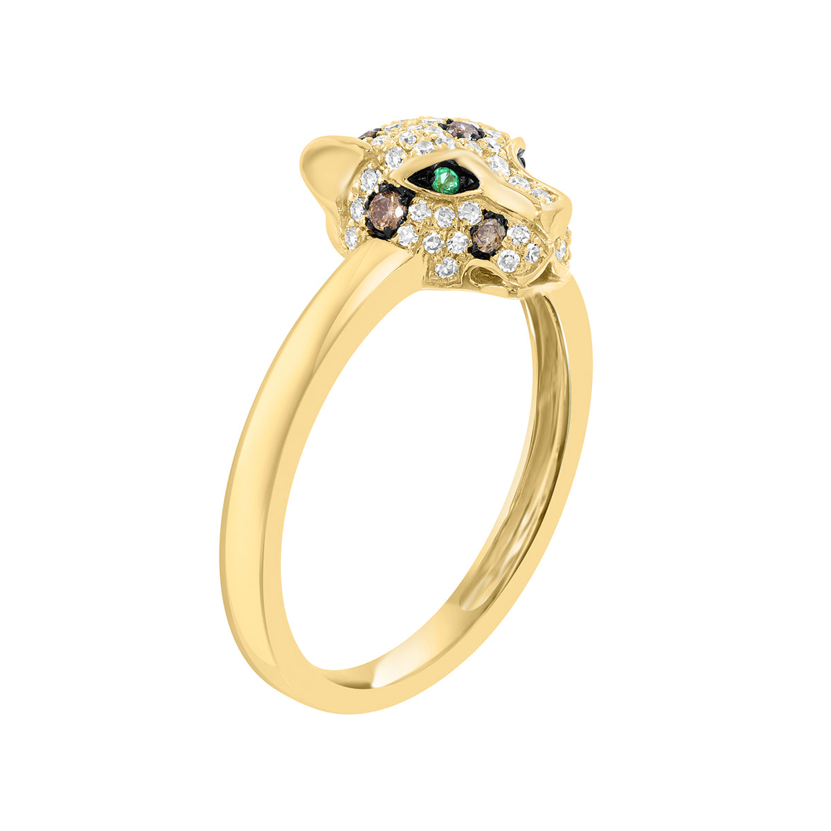 14K yellow gold white and mocha diamond emerald panther Effy ring