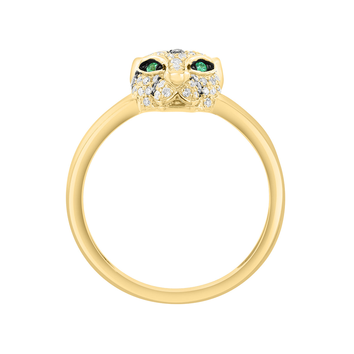 14K yellow gold white and mocha diamond emerald panther Effy ring