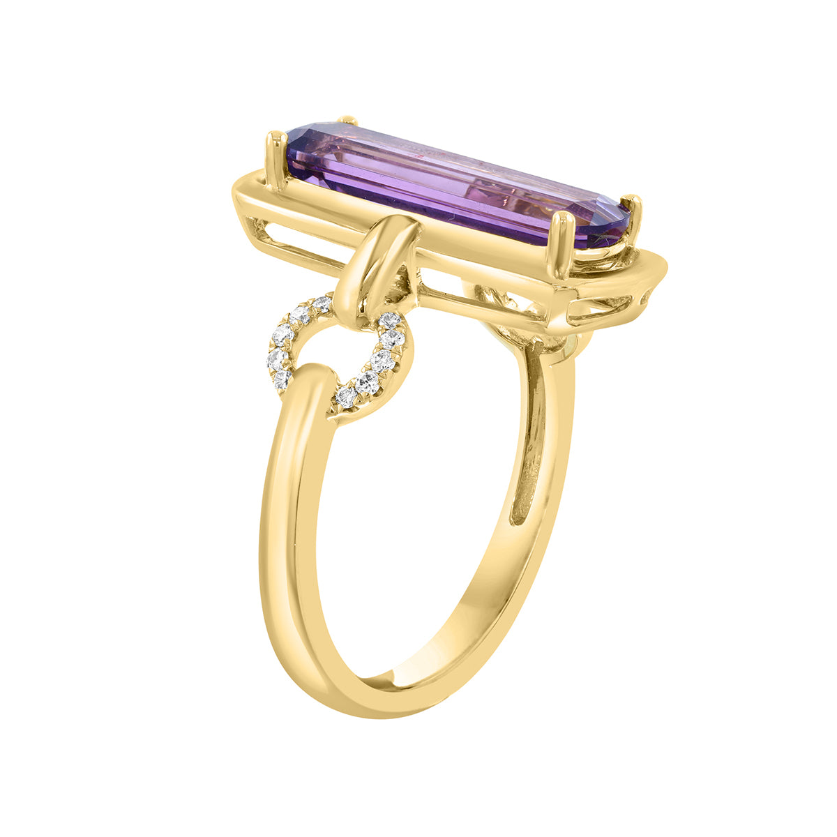 emerald cut amethyst 1/10 ct. diamond Effy ring in 14K yellow gold alt