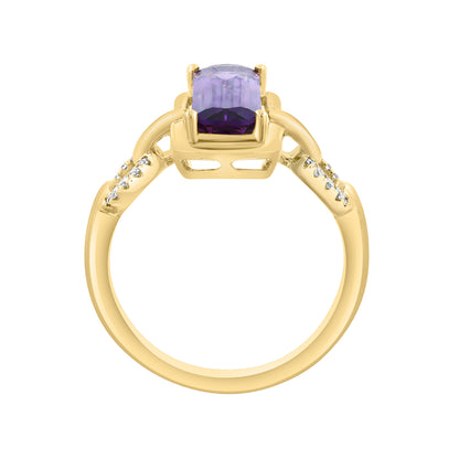emerald cut amethyst 1/10 ct. diamond Effy ring in 14K yellow gold alt 2