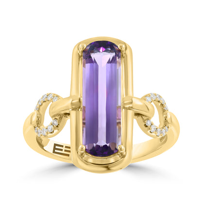 emerald cut amethyst 1/10 ct. diamond Effy ring in 14K yellow gold