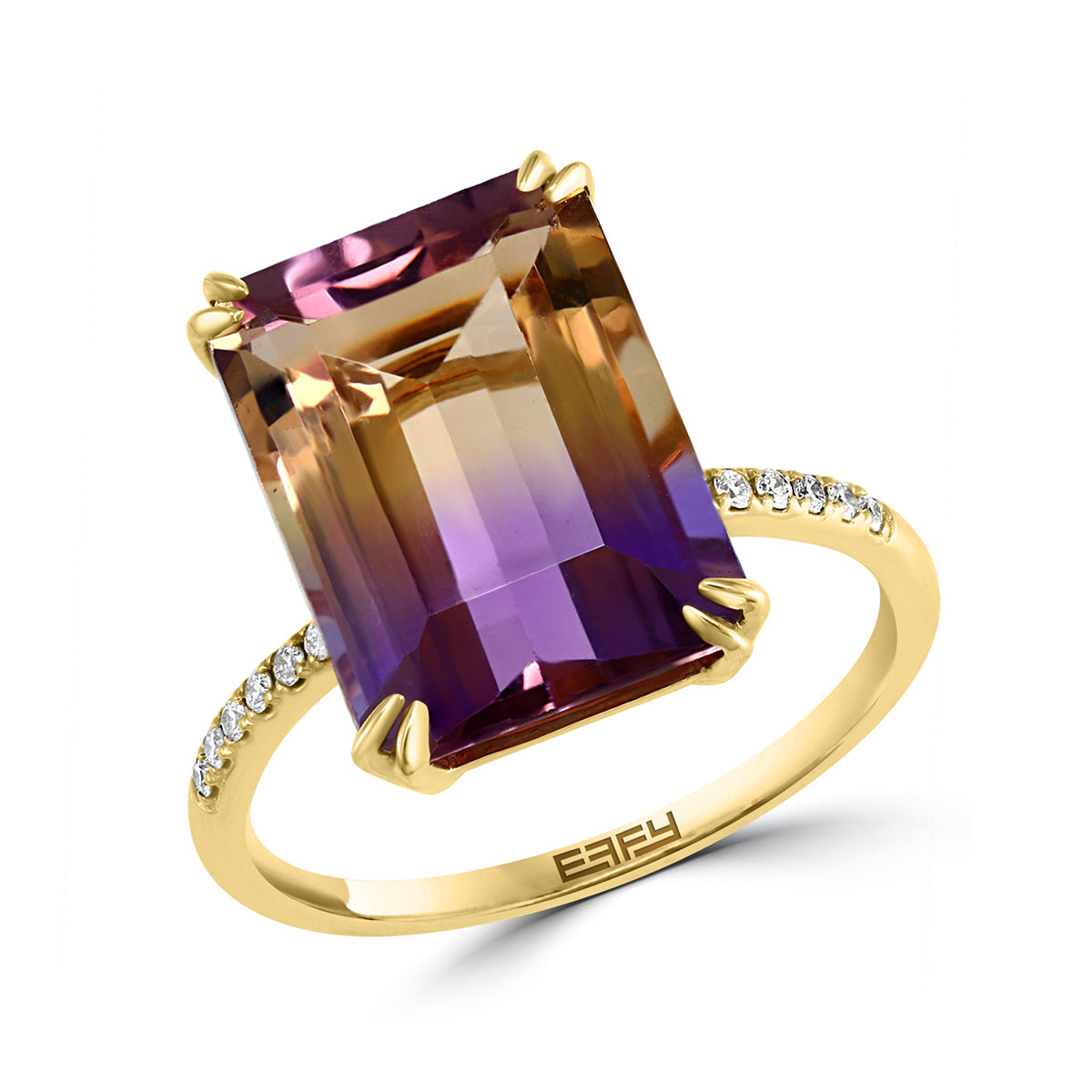 emerald cut ametrine diamond accent Effy ring in 14K yellow gold alt