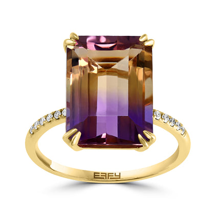 emerald cut ametrine diamond accent Effy ring in 14K yellow gold