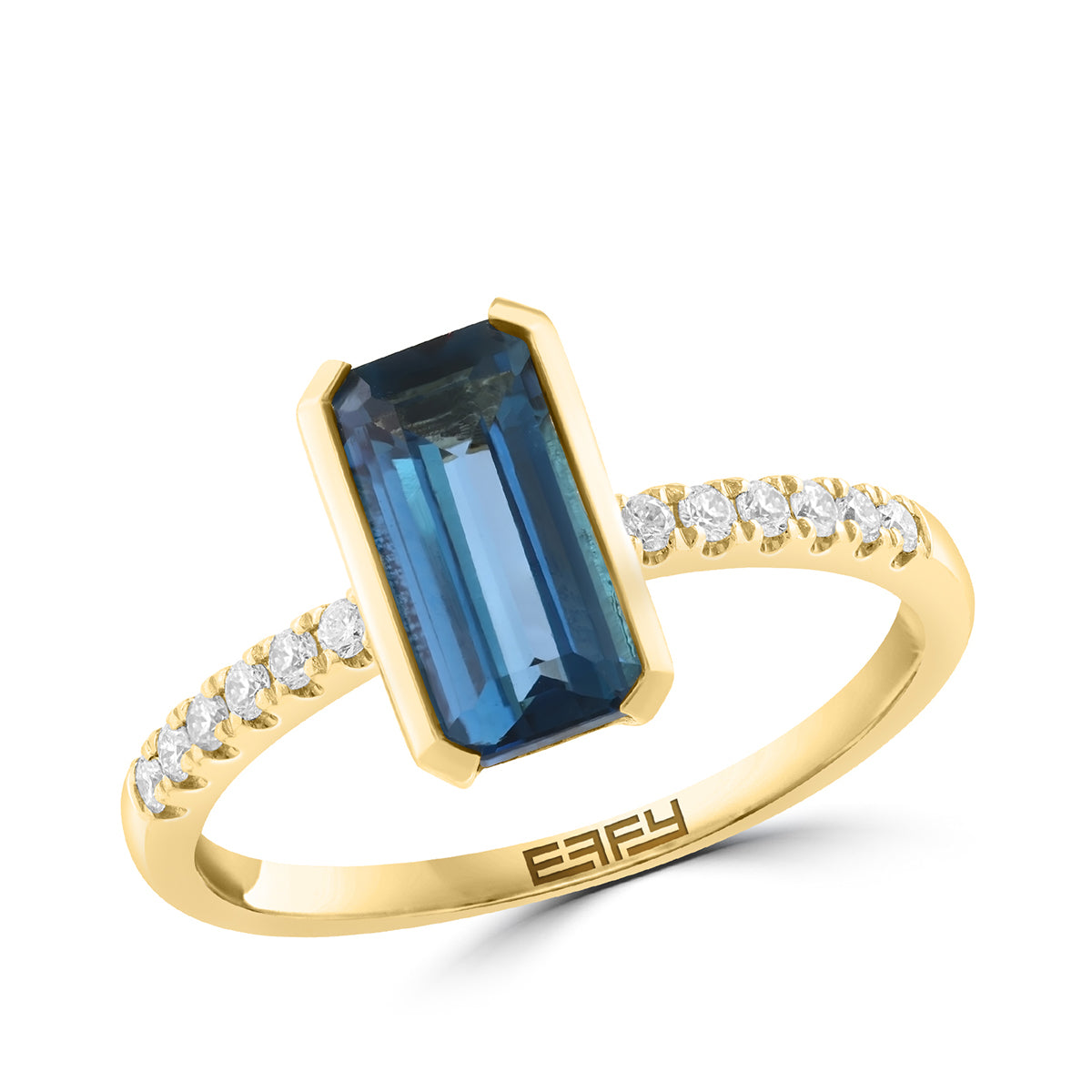 emerald cut London blue topaz 1/8 ct. diamond Effy ring in 14K yellow gold alt