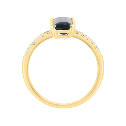 emerald cut London blue topaz 1/8 ct. diamond Effy ring in 14K yellow gold alt 2