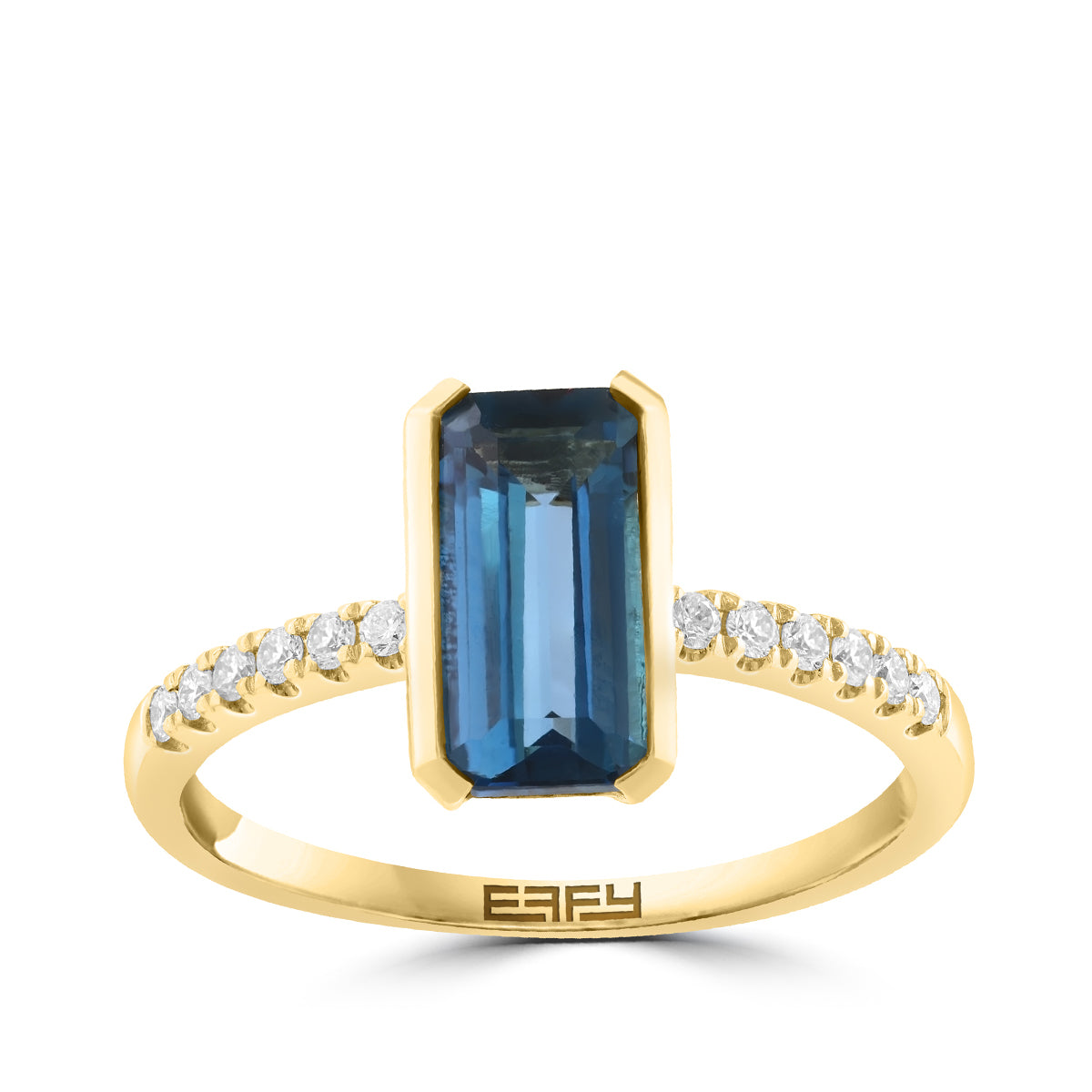 emerald cut London blue topaz 1/8 ct. diamond Effy ring in 14K yellow gold