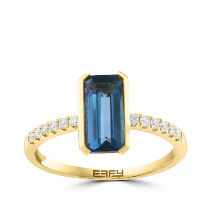 emerald cut London blue topaz 1/8 ct. diamond Effy ring in 14K yellow gold