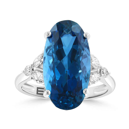 14K white gold oval London blue topaz and 1/3 ct. tw. diamond EFFY ring