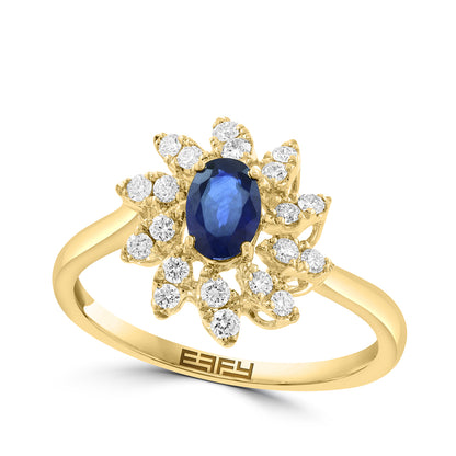 14K yellow gold oval sapphire and 1/4 ct. tw. diamond sun EFFY ring