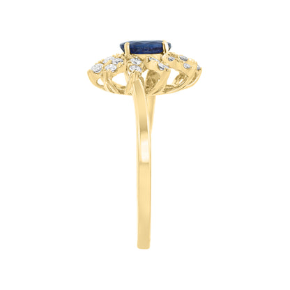 14K yellow gold oval sapphire and 1/4 ct. tw. diamond sun EFFY ring