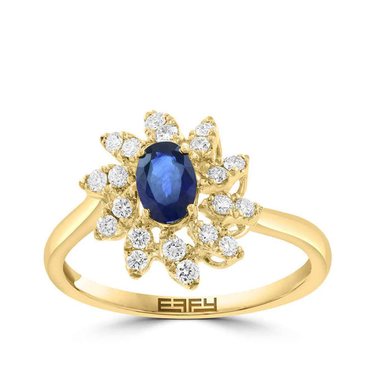 14K yellow gold oval sapphire and 1/4 ct. tw. diamond sun EFFY ring