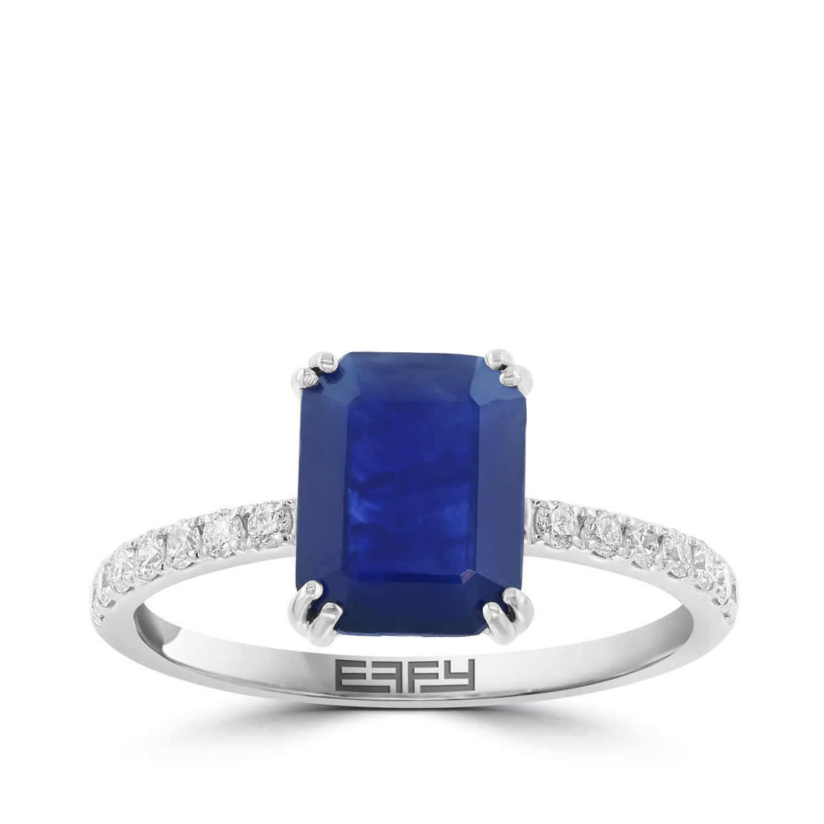 14K white gold emerald cut sapphire and 1/5 ct. tw. diamond EFFY ring