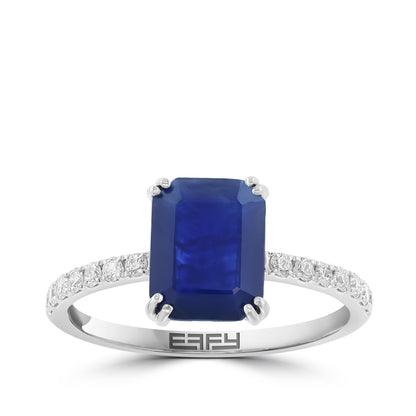 14K white gold emerald cut sapphire and 1/5 ct. tw. diamond EFFY ring