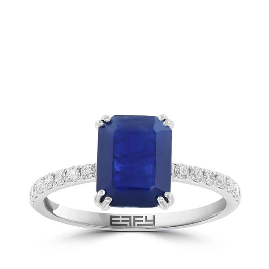 14K white gold emerald cut sapphire and 1/5 ct. tw. diamond EFFY ring
