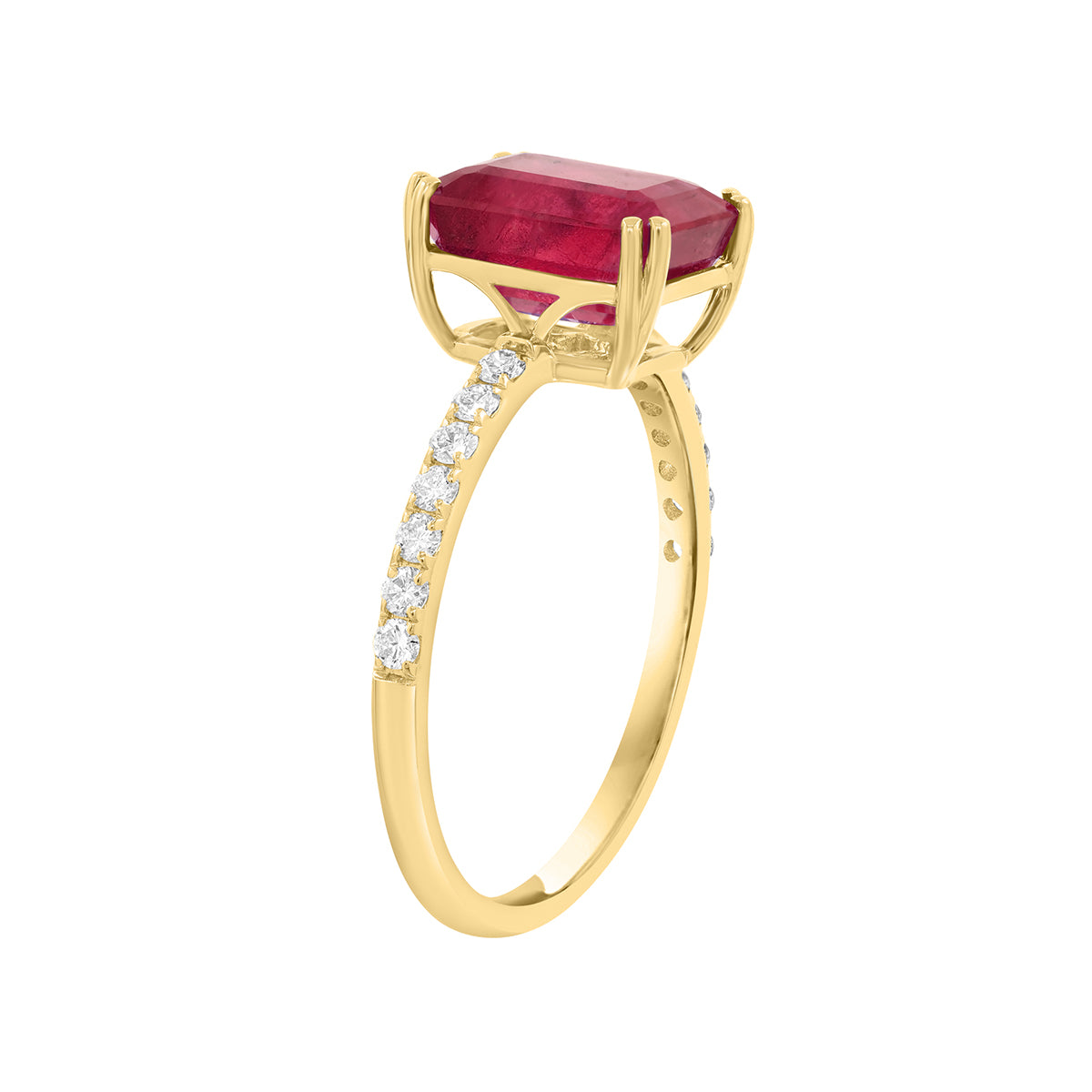 created emerald cut ruby 1/5 ct. diamond Effy ring in 14K yellow gold alt