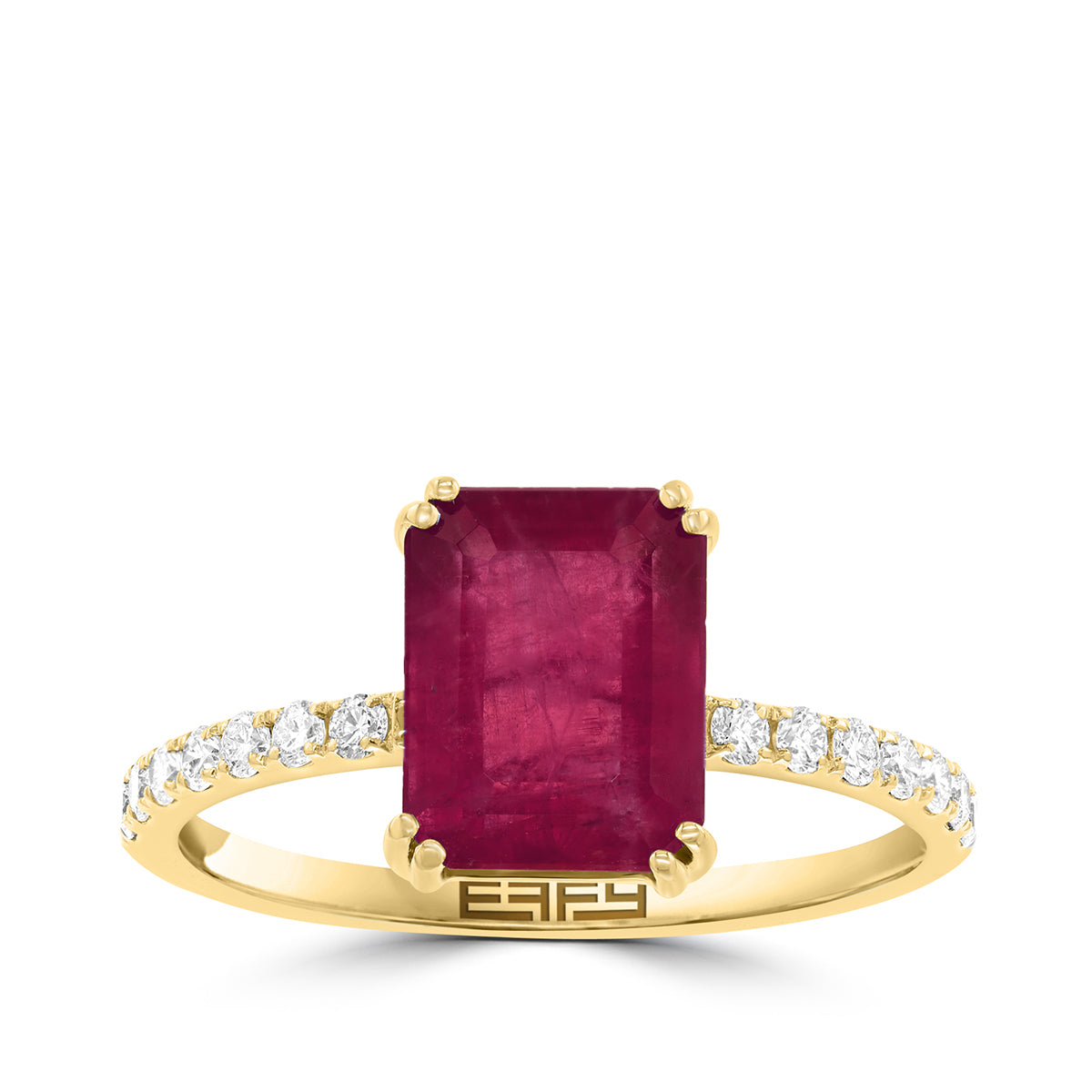 created emerald cut ruby 1/5 ct. diamond Effy ring in 14K yellow gold