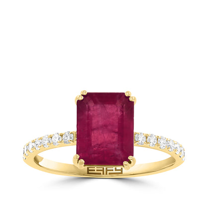 created emerald cut ruby 1/5 ct. diamond Effy ring in 14K yellow gold