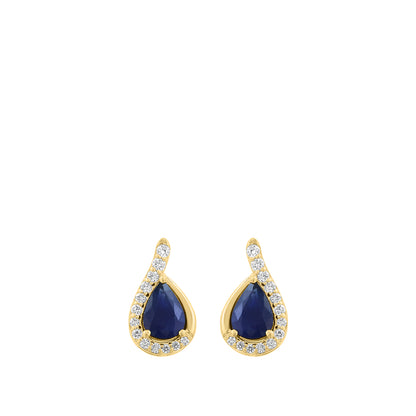 14k yellow gold effy pear-shaped sapphire and diamond halo earrings with 1/5 ct. tw. diamonds