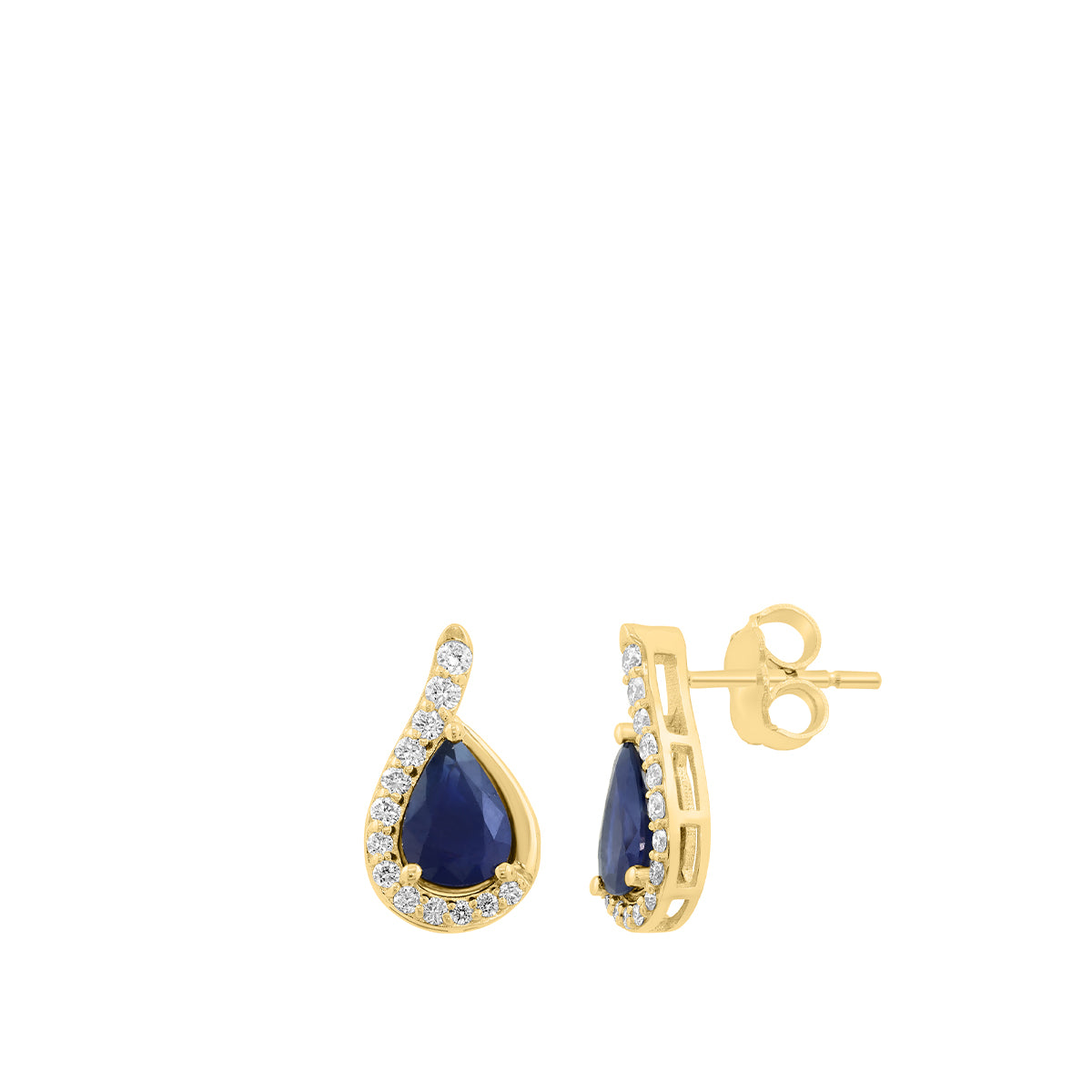 14k yellow gold effy pear-shaped sapphire and diamond halo earrings with 1/5 ct. tw. diamonds