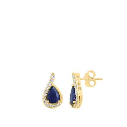 14k yellow gold effy pear-shaped sapphire and diamond halo earrings with 1/5 ct. tw. diamonds