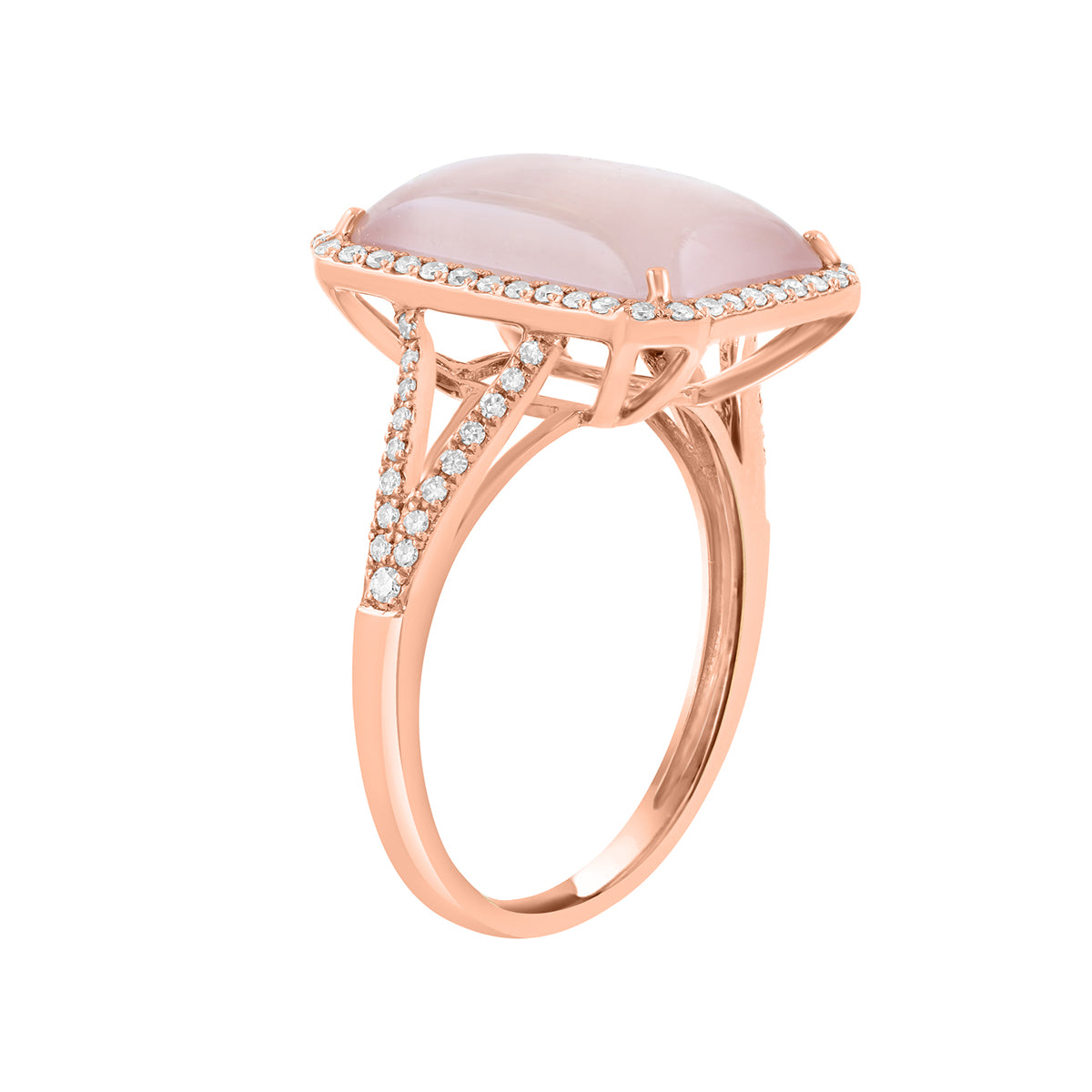 emerald cut rose quartz 1/4 ct. diamond halo Effy ring in 14K pink gold alt