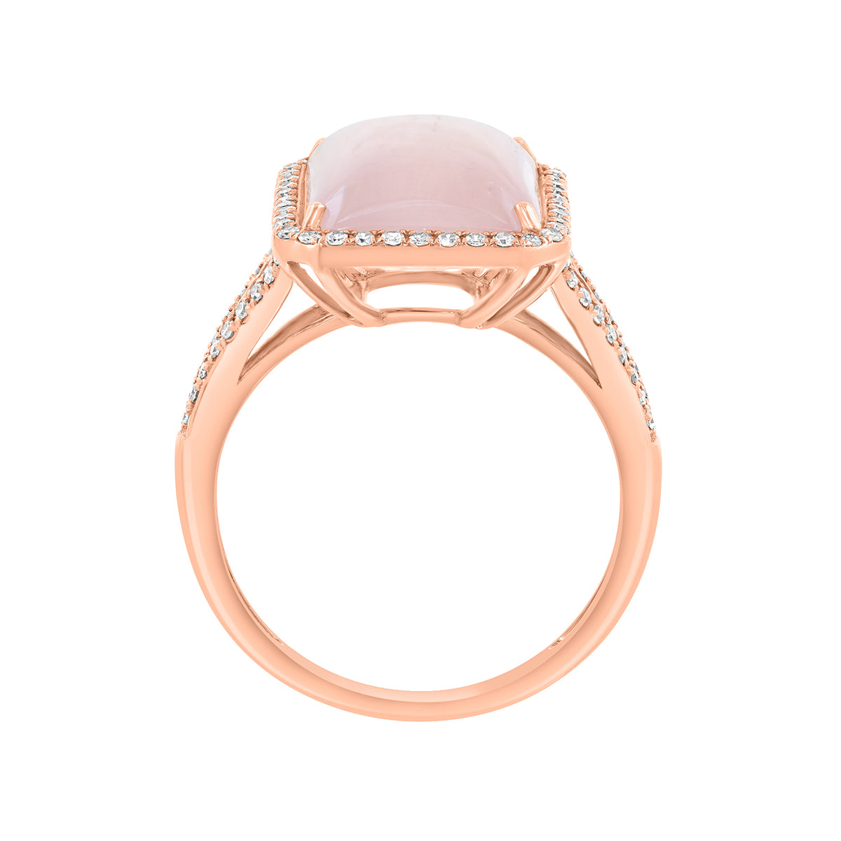 emerald cut rose quartz 1/4 ct. diamond halo Effy ring in 14K pink gold alt 2