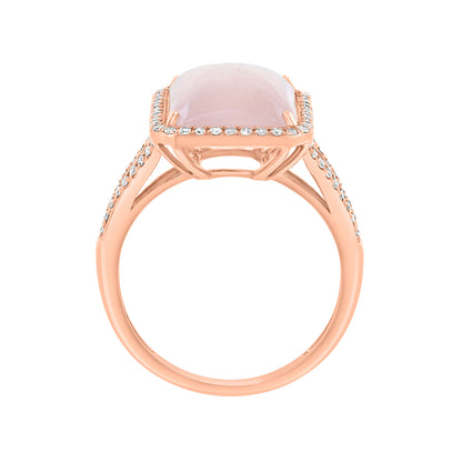 emerald cut rose quartz 1/4 ct. diamond halo Effy ring in 14K pink gold alt 2