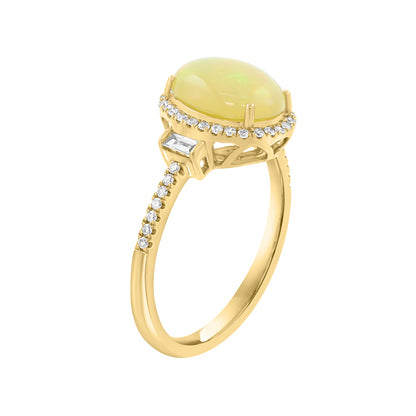 14K yellow gold oval opal and 1/5 ct. tw. diamond EFFY ring