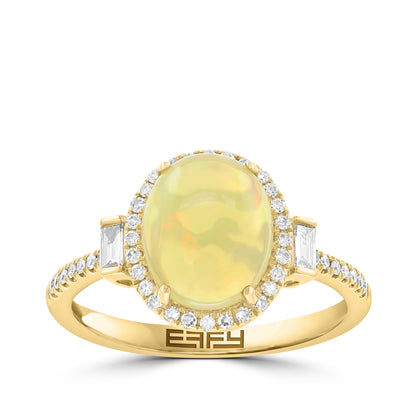 14K yellow gold oval opal and 1/5 ct. tw. diamond EFFY ring