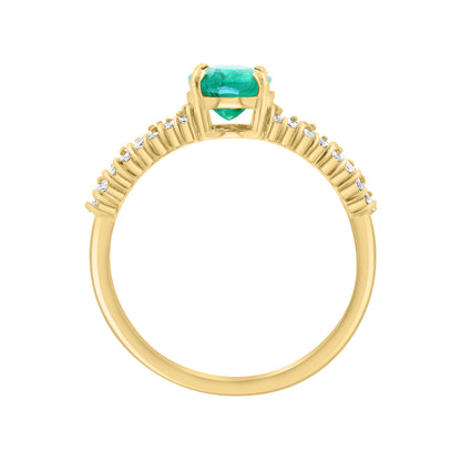 oval emerald 1/4 ct. baguette and round diamond Effy ring in 14K yellow gold alt
