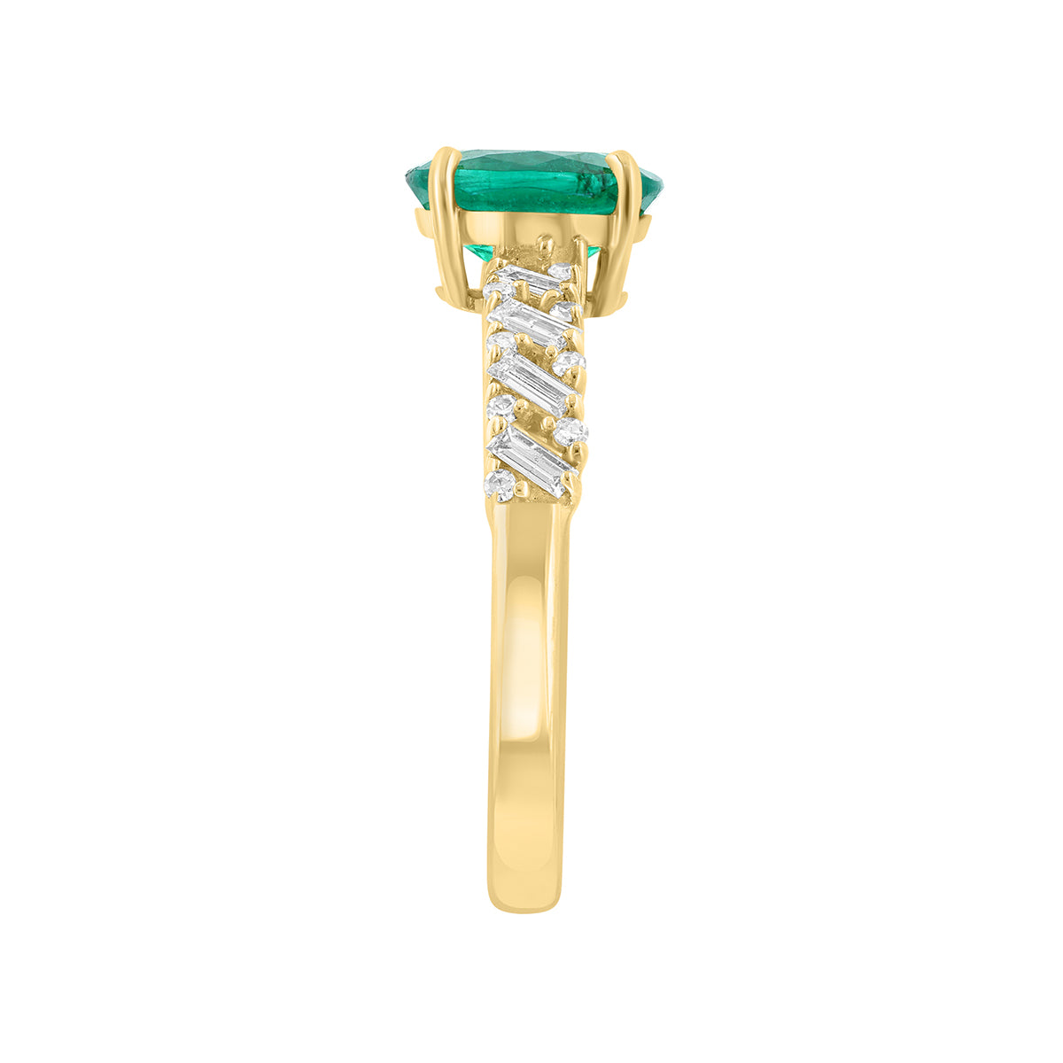 oval emerald 1/4 ct. baguette and round diamond Effy ring in 14K yellow gold alt 2