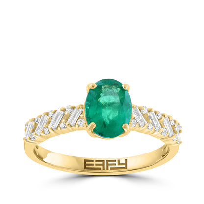 oval emerald 1/4 ct. baguette and round diamond Effy ring in 14K yellow gold