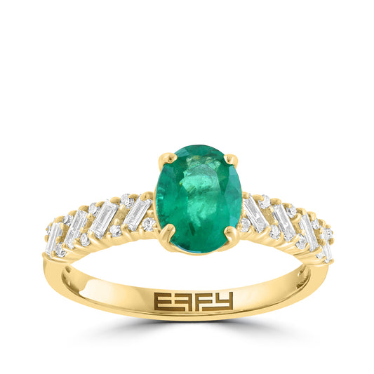 oval emerald 1/4 ct. baguette and round diamond Effy ring in 14K yellow gold