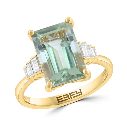 emerald cut green amethyst 1/4 ct. baguette diamond Effy ring in 14K yellow gold alt